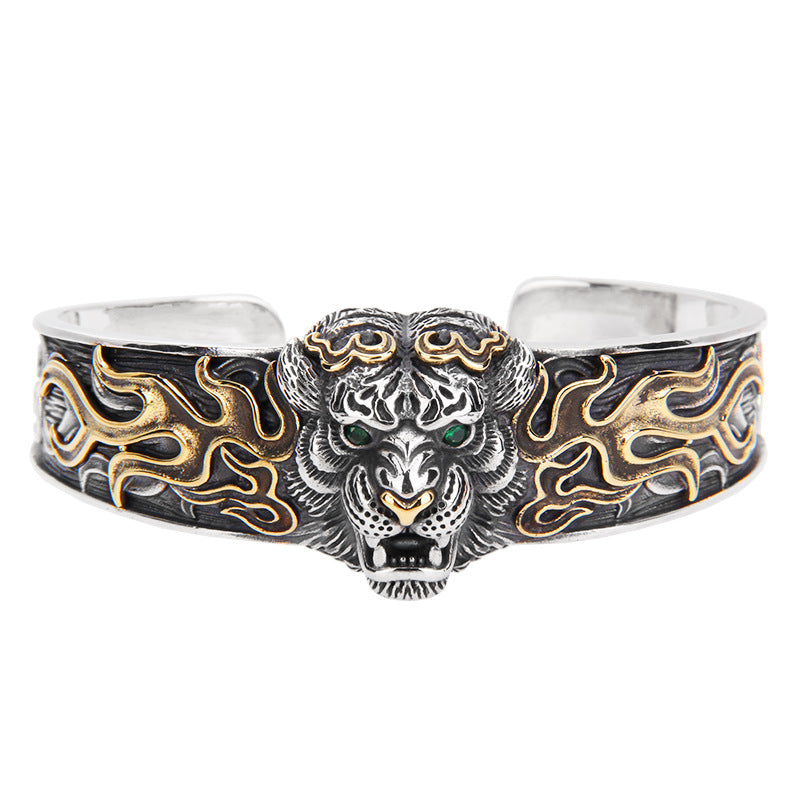 Pulsera de plata de ley 925 con Buddha Stones , diseño de tigre del zodíaco chino, para mantener alejados a los espíritus malignos