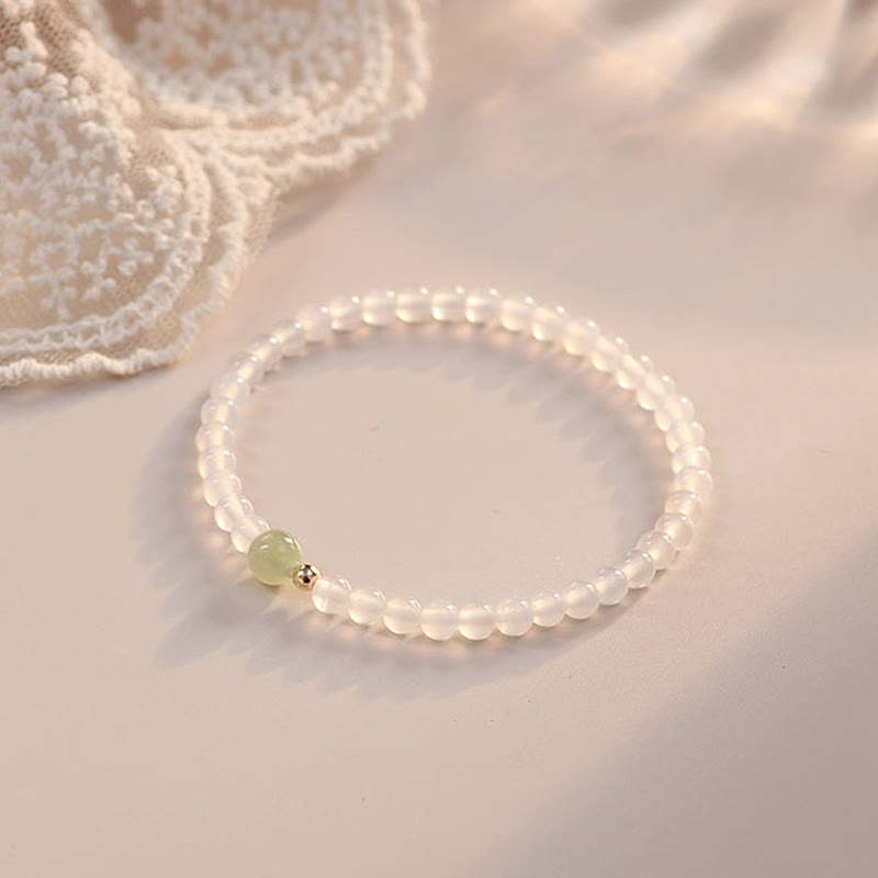 Pulsera de protección de la suerte de jade de ágata blanca natural con Buddha Stones
