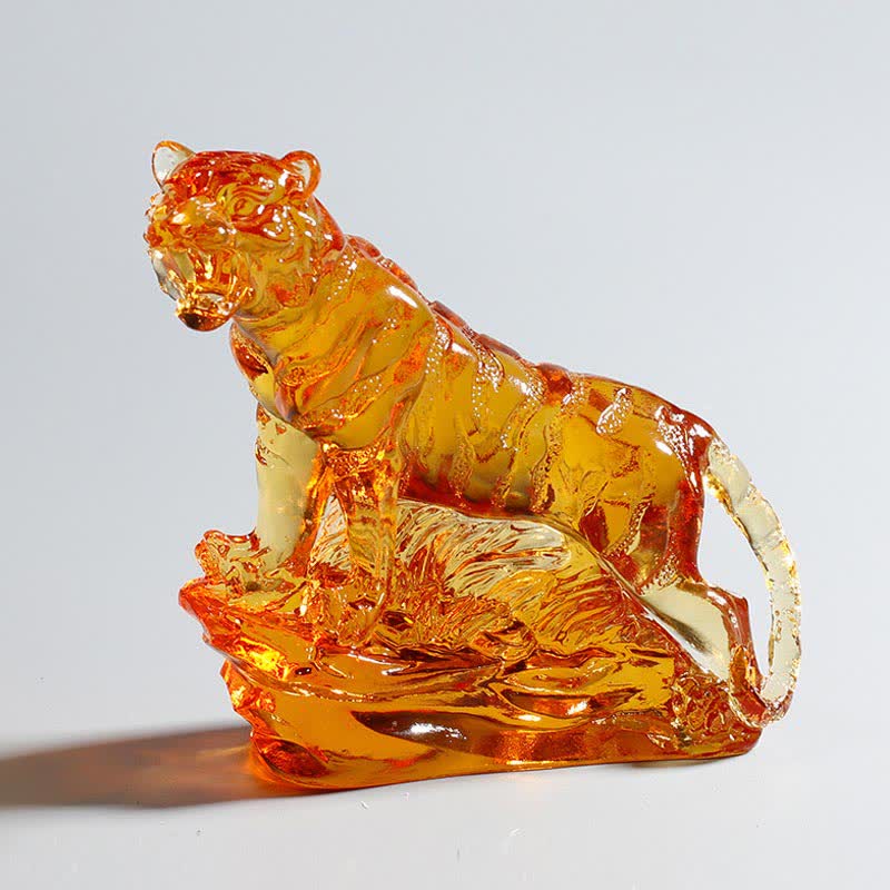 Pieza de arte de tigre de cristal Liuli hecha a mano, protección para decoración del hogar - Oro - image 8