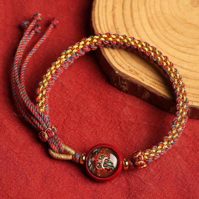 Pulsera trenzada con bendición de Thangka y cinabrio, cuerda colorida con Buddha Stones