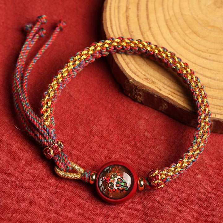 Pulsera trenzada con bendición de Thangka y cinabrio, cuerda colorida con Buddha Stones