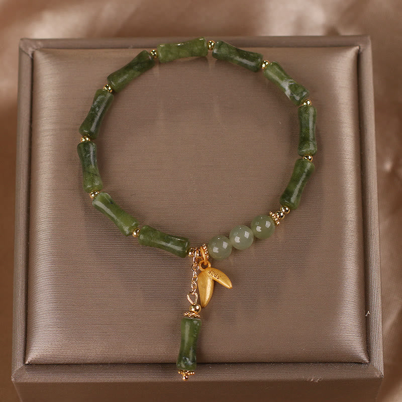 Pulsera de la suerte de la riqueza del patrón de la hoja de jade de bambú verde de las Buddha Stones