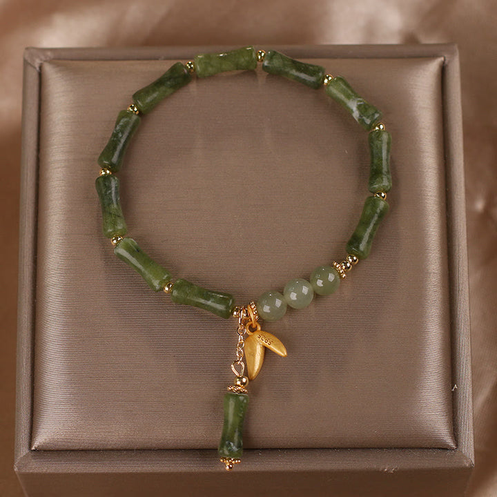 Pulsera de la suerte de la riqueza del patrón de la hoja de jade de bambú verde de las Buddha Stones