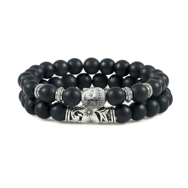 Buddha Stones 2 pulseras de protección de Buda de ágata de cristal natural