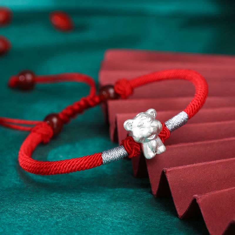 Pulsera de hilo rojo de la fuerza de la suerte del zodíaco chino de plata de ley 999 con Buddha Stones - Tigre (tamaño de la pulsera: 15,5 cm + 8 cm) - image 7