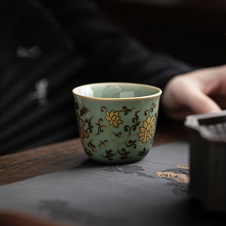 Taza de té de Buddha Stones, flor de mariposa, loto, pez Koi, flor de ciruelo, taza de té de Kung Fu, 100ml