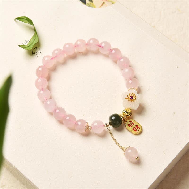 Pulsera de amor cálida con flor de jade de cristal rosa natural con Buddha Stones