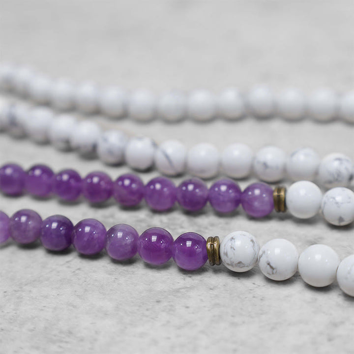 108 cuentas Mala amatista turquesa blanca OM pulsera de energía de meditación curativa