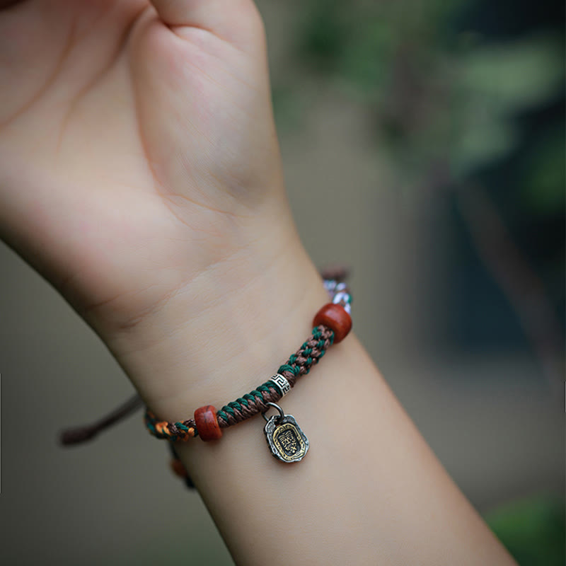 Pulsera trenzada de plata tibetana hecha a mano con Buddha Stones, Plata de Ley 925, Zakiram, diosa de la riqueza, protección de hueso de camello