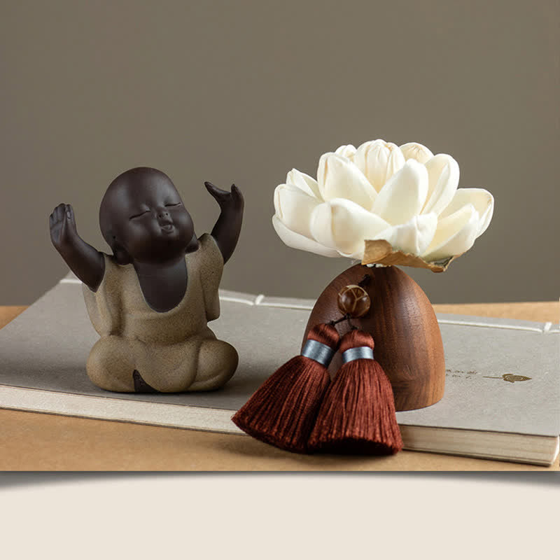 Decoraciones de cura calmante de flor de Buda de madera de melocotón negro - El pequeño Maitreya - image 9