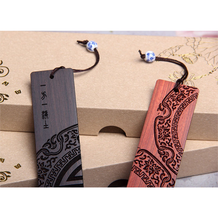Buddha Stones, citas de iluminación Zen, madera de ébano, hoja pequeña, marcapáginas de sándalo rojo con caja de regalo