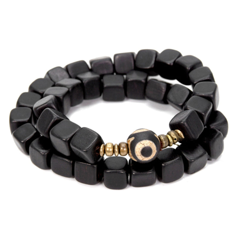 Pulsera de pareja de paz de cobre con cuentas Dzi de madera de ébano