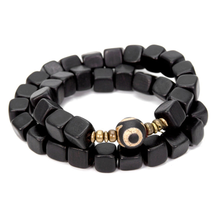 Pulsera de pareja de paz de cobre con cuentas Dzi de madera de ébano