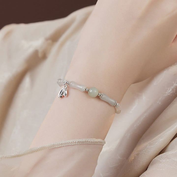 Pulsera de la suerte con dije de bambú de Jade Tianshan Natural de Plata de Ley 925 con Buddha Stones