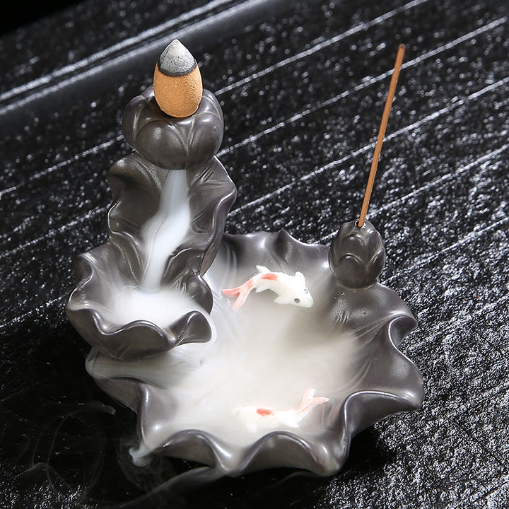 Quemador de incienso de la suerte con peces Koi y Buddha Stones, decoración - image 1