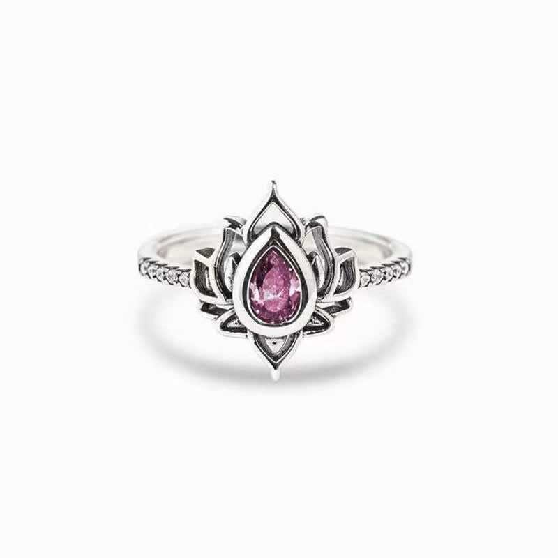 Anillo de protección de bendición de circonita de loto de plata de ley con Buddha Stones - image 12
