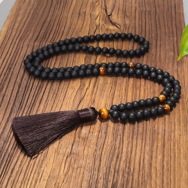 108 cuentas Mala piedra esmerilada ojo de tigre equilibrio pulsera collar colgante