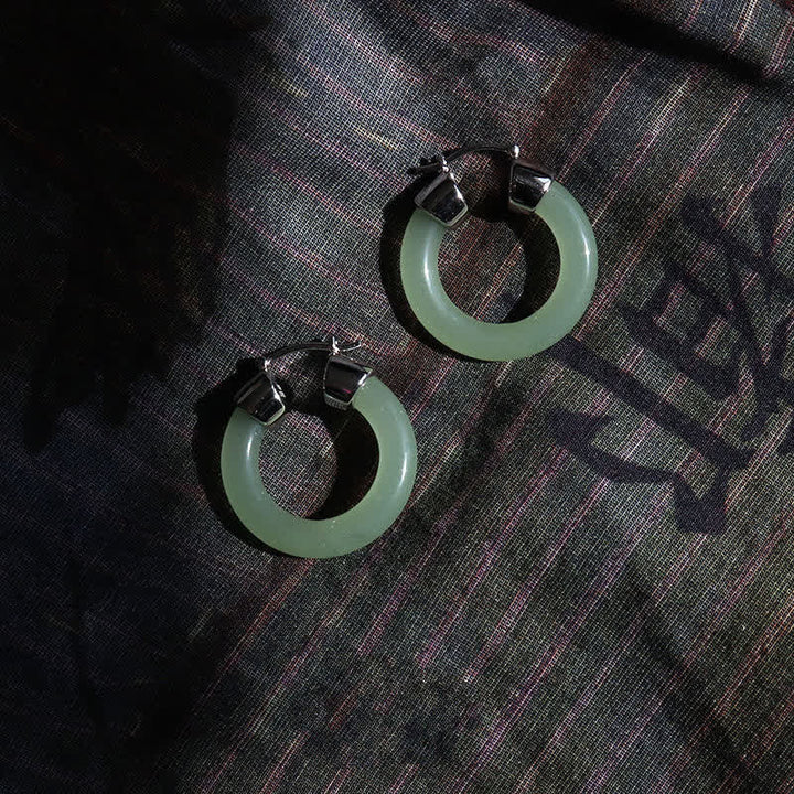 Pendientes de prosperidad de jade blanco redondo de Buddha Stones - image 5