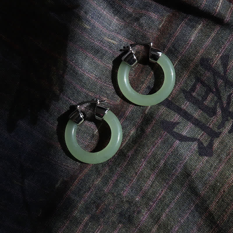 Pendientes de prosperidad de jade blanco redondo de Buddha Stones - image 5