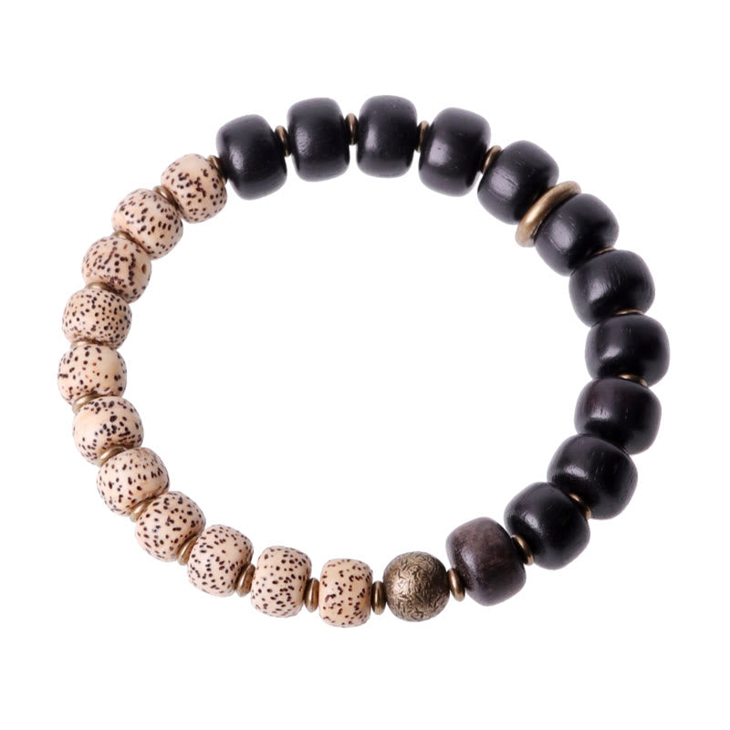 Pulsera de paz de cobre y madera de ébano, obsidiana negra, semilla de Bodhi tibetana, Buddha Stones