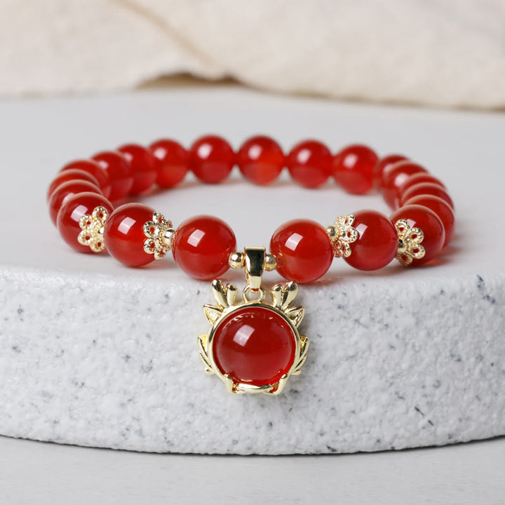 Buddha Stones Año del Dragón Ágata Roja Jade Hebilla de la Paz Pulsera de Éxito del Personaje Fu