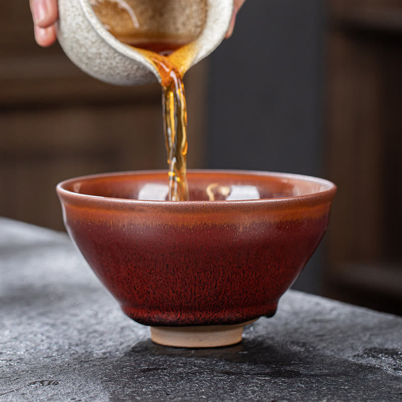 Taza de té de porcelana Jianzhan chino, Vintage, rojo, marrón , Buddha Stones , taza de té de Kung Fu