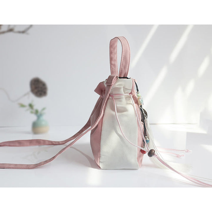 Bolso de hombro de lona con flores bordadas hechas a mano con Buddha Stones