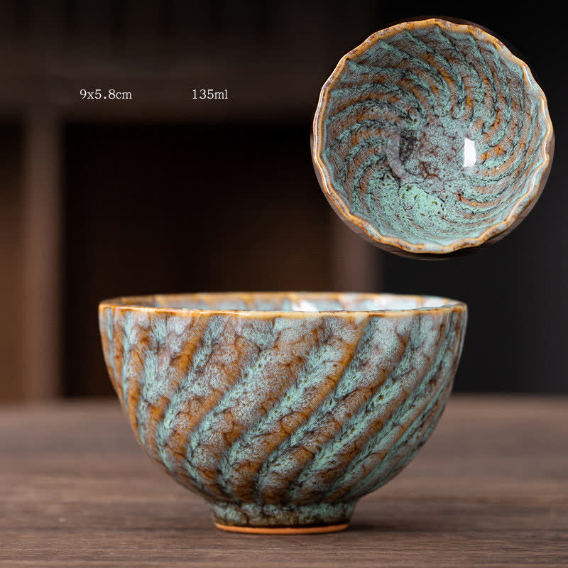 Tazas de té de cerámica con diseño de flor de melocotón y Buddha Stones