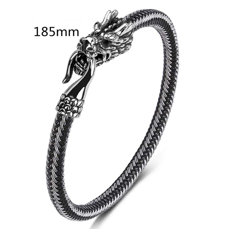 Pulsera de la suerte con protección de acero titanio y dragón de Buddha Stones - Blanco y negro - 185mm - image 30