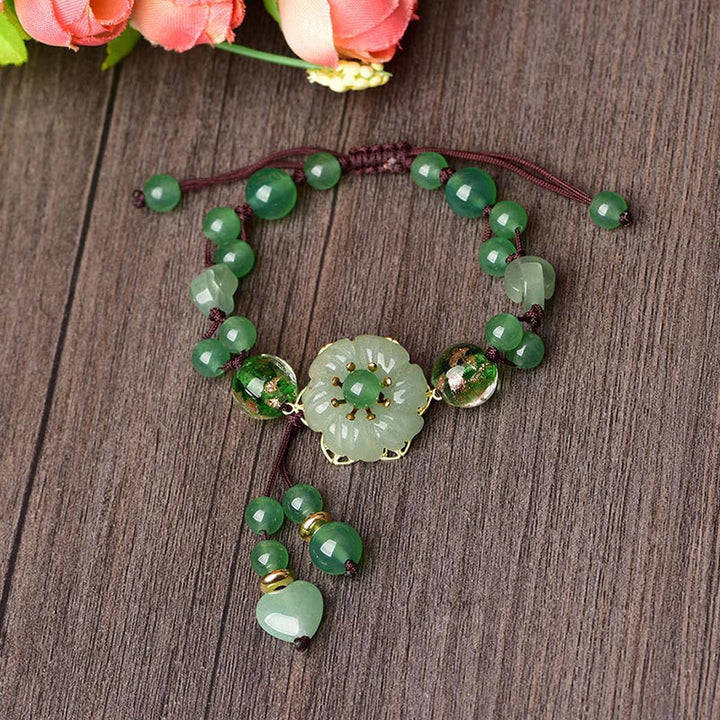 Pulsera de flores colgantes de la suerte de jade verde natural con Buddha Stones