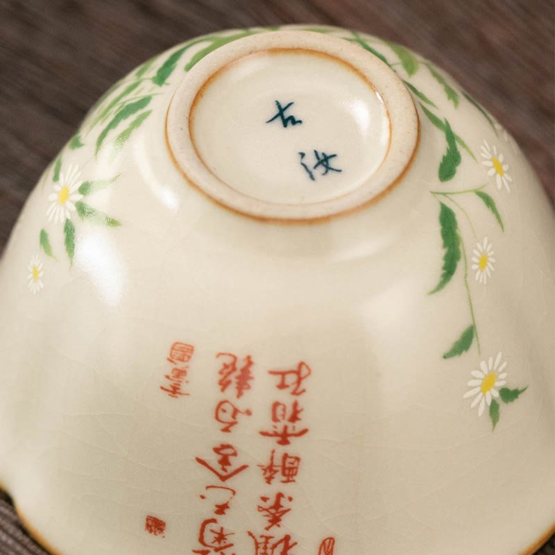 Tazas de té de cerámica de Kung Fu con Buddha Stones , flor de melocotón, Margarita, flor