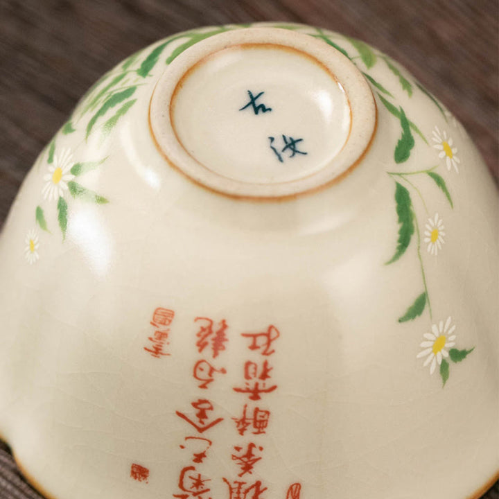 Tazas de té de cerámica de Kung Fu con Buddha Stones , flor de melocotón, Margarita, flor