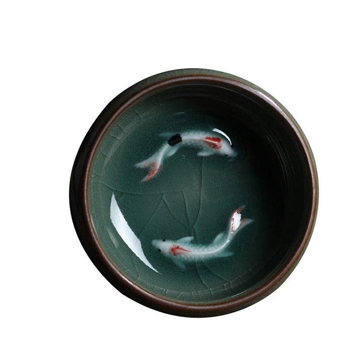 Taza de té de cerámica con forma de pez koi de colores y Buddha Stones - image 7