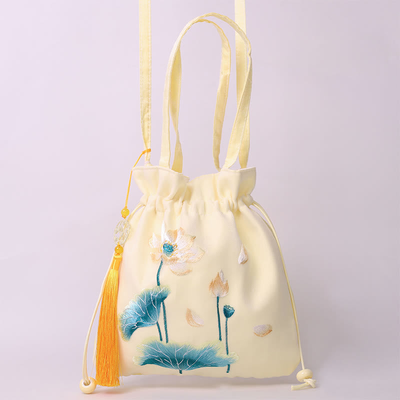 Buddha Stones Lotus Peony Epiphyllum Phoenix Suzhou bordado algodón lino Tote bandolera bolso de hombro bolso