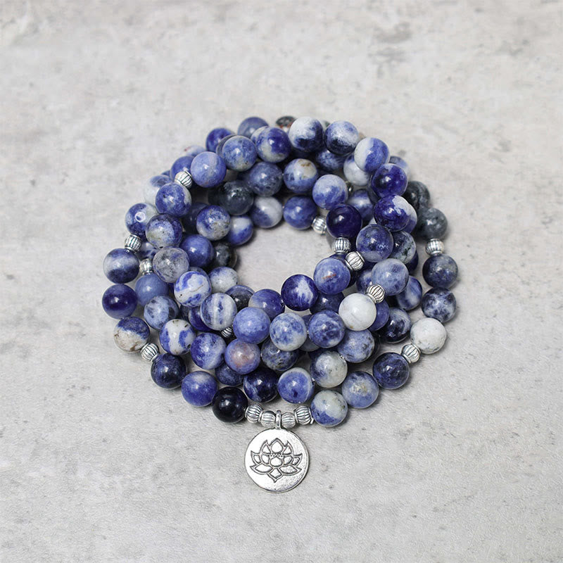 Pulsera con collar de paz de loto de aventurina azul natural con Buddha Stones