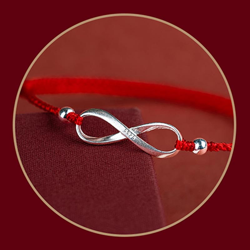 Pulsera tobillera de hilo rojo de la suerte con nudo infinito de plata de ley 925 con Buddha Stones