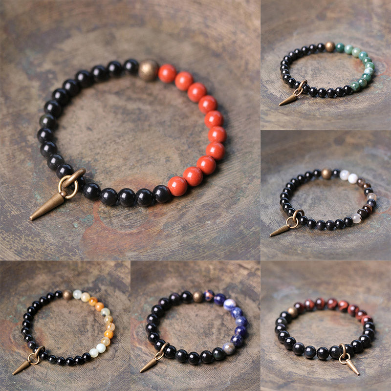 Pulsera de pareja de fuerza de cobre y cristal de sodalita obsidiana negra con Buddha Stones
