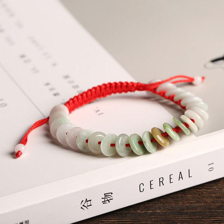 Pulsera de protección de hilo rojo de la suerte de jade redondo natural con Buddha Stones