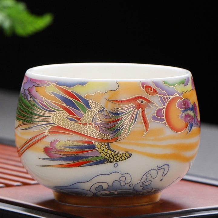 Taza de té de cerámica con Buddha Stones, dragón, Fénix, nubes propicias, sol, olas del océano, taza de té de Kung Fu