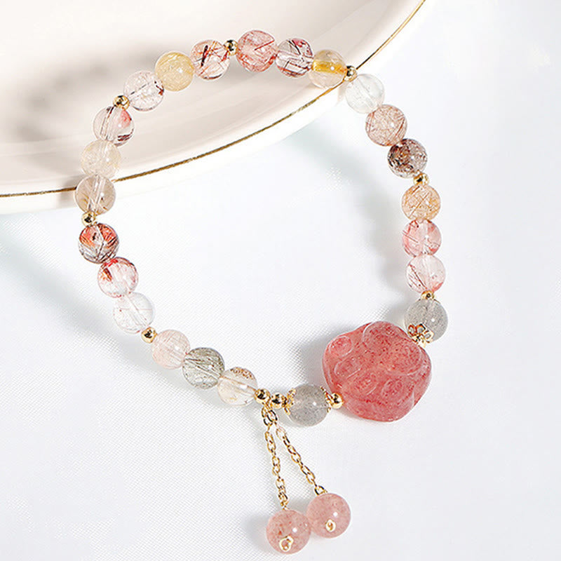 Buddha Stones Cuarzo Fresa Natural Garra de Pata de Gato Pulsera de Amor de Piedra Lunar de Cuarzo Rutilado Colorido - image 2
