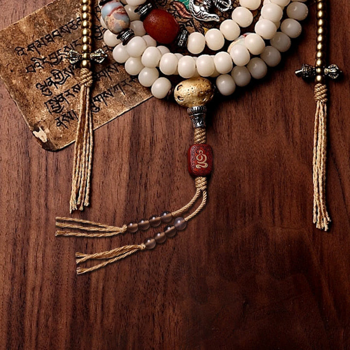Buddha Stones Tíbet 108 cuentas Mala semilla Bodhi Bagua Vajra Dzi cuentas ágata gris pulsera de riqueza
