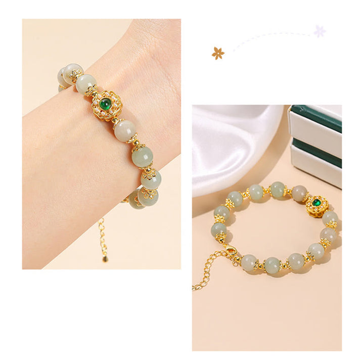 Pulsera de cadena con cuentas de prosperidad de jade natural con Buddha Stones