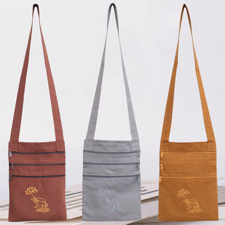 Bolso bandolera de algodón bordado con loto para práctica de la mente espiritual - image 9