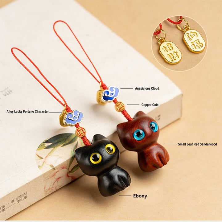 Buddha Stones, hoja pequeña, sándalo rojo, madera de ébano, gato de la suerte, llavero de protección, decoración colgante para teléfono