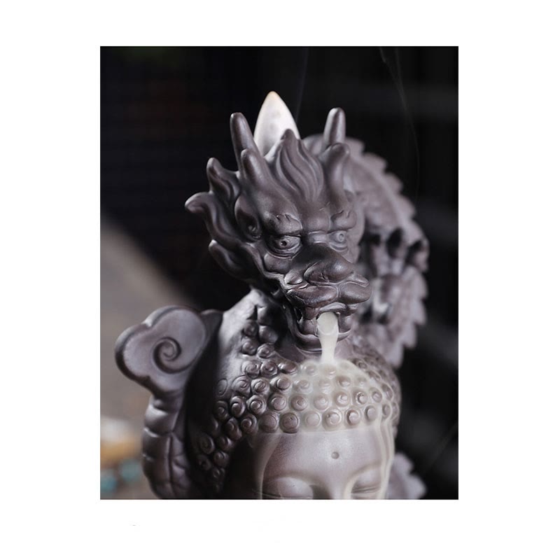 Buddha Stones, dragón, Buda, nubes propicias, arcilla púrpura, decoración de quemador de incienso curativo