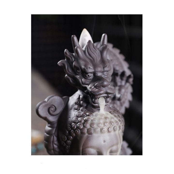Buddha Stones, dragón, Buda, nubes propicias, arcilla púrpura, decoración de quemador de incienso curativo