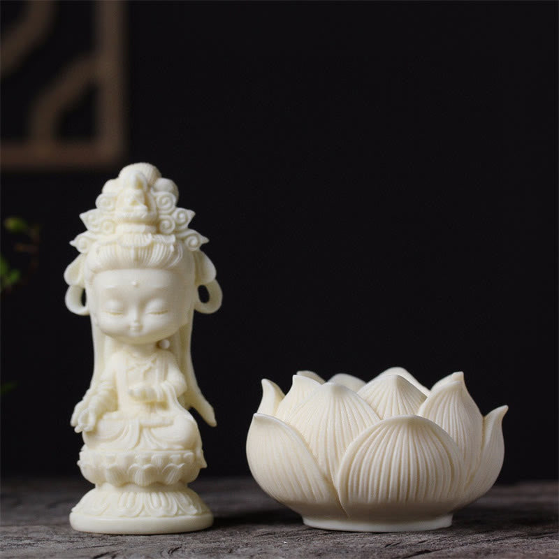 Buddha Stones Mini fruta de marfil Kwan Yin Avalokitesvara Lotus riqueza decoración de escritorio - image 4