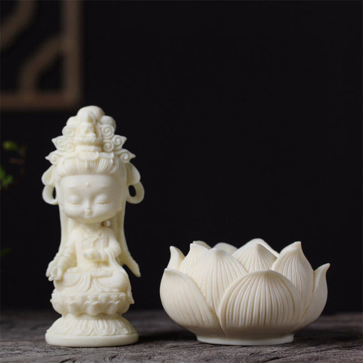 Buddha Stones Mini fruta de marfil Kwan Yin Avalokitesvara Lotus riqueza decoración de escritorio - image 4