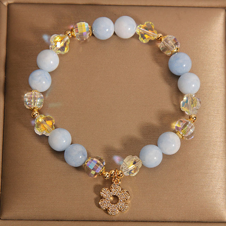 Pulsera de cristal curativo de flores de aguamarina natural con Buddha Stones