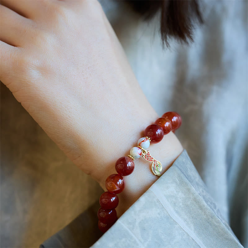 Buddha Stones roja natural Talismán de la paz Fu Carácter Dragón Cola Confianza Charm Pulsera